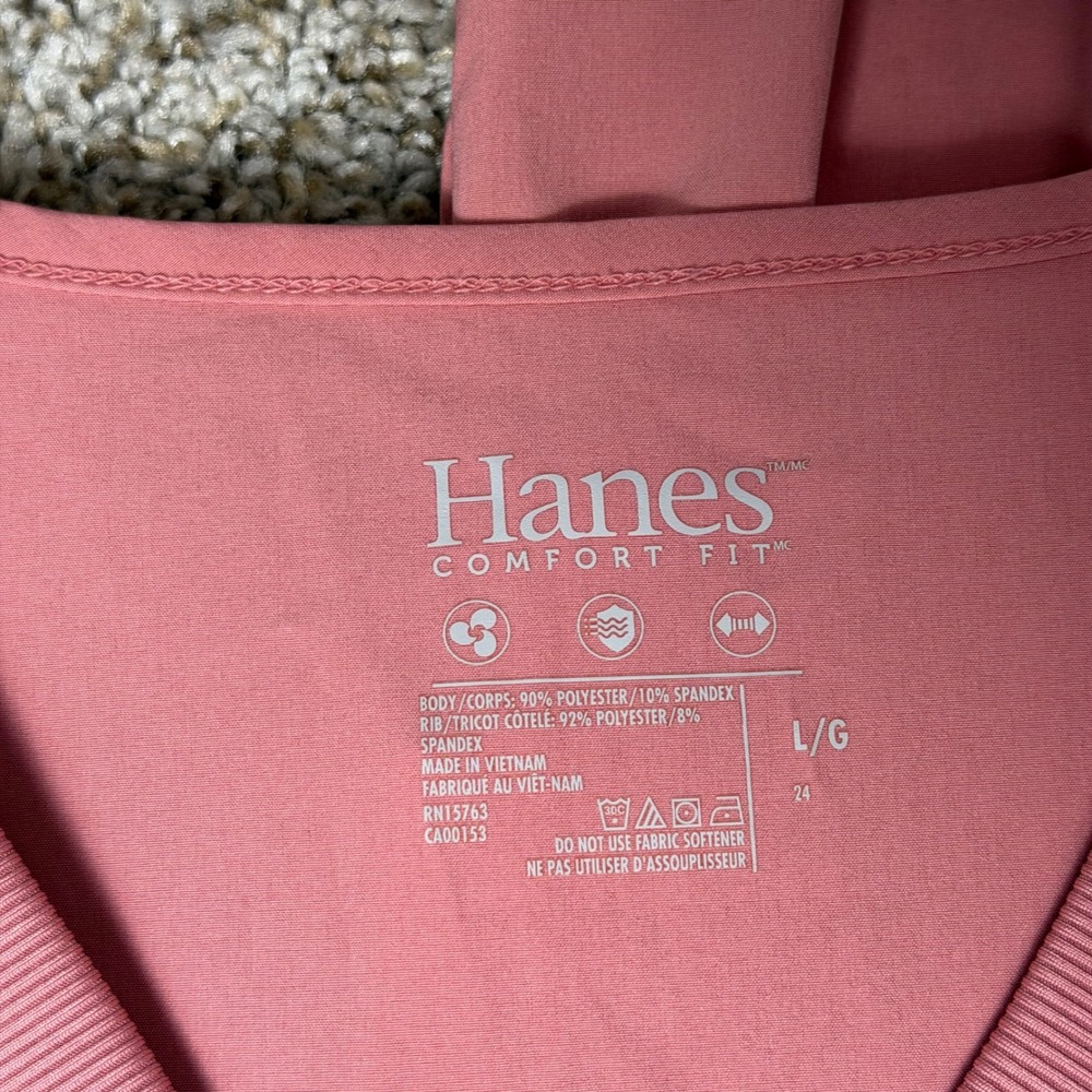 Hanes Comfort Fit Womens Scrub Set Large Rose Pink V-Neck Top Jogger Pants L/G - Picture 3 of 13